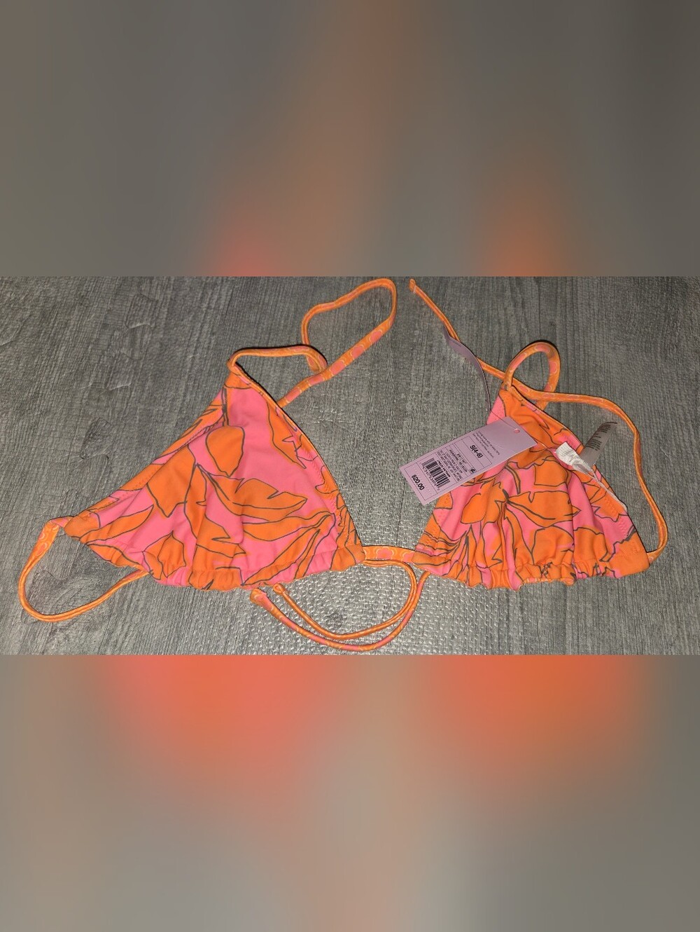 NWT wild fable Pink and Orange Floral String Triangle Bikini Top Size S 4-6